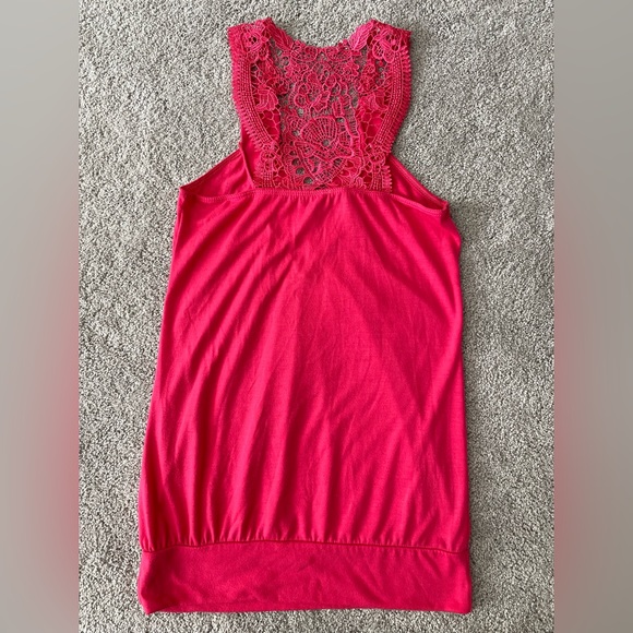 Bright Pink Lace Back Tank. Small - Picture 2 of 5